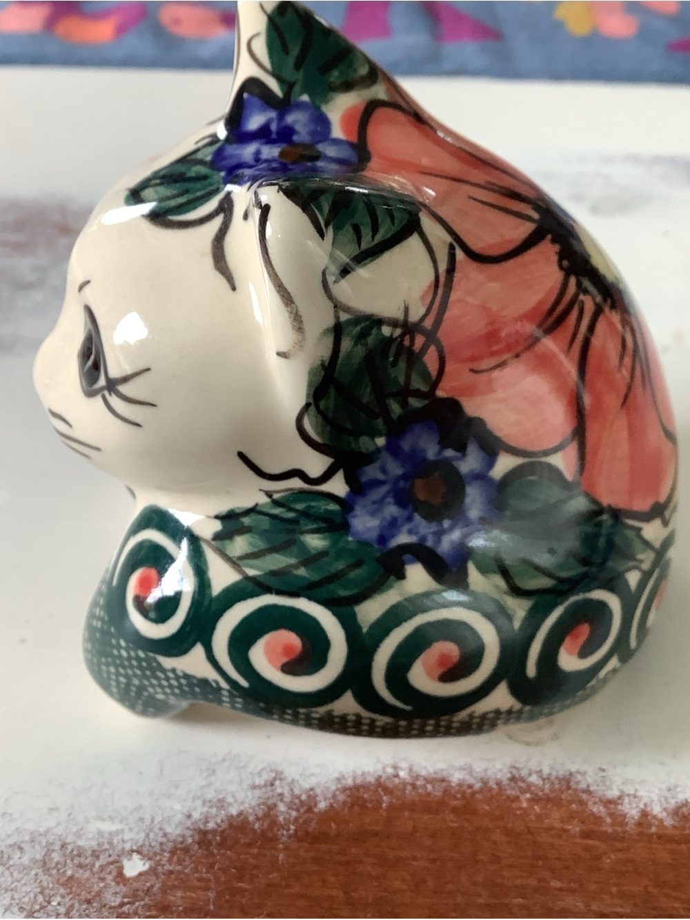 Polish Pottery UNIKAT Shelf Sitter Cat Floral - Picture 3 of 10